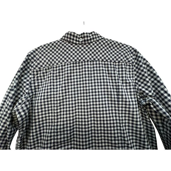 Bit & Bridle Womens Checkered Long Sleeve Button-Up Shirt XL Dary Navy & White C - Picture 12 of 13
